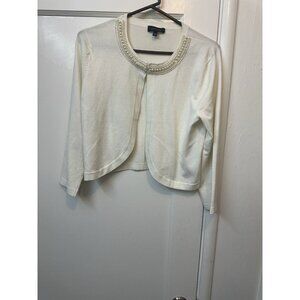 Spense Ivory Pearl Trim Cropped Cardigan Sweater Women’s Medium Elegant Bolero